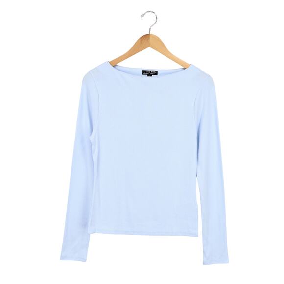 J.Crew Fine Rib Boatneck Long Sleeve Top Light Blue Size Large NWT - Picture 1 of 8